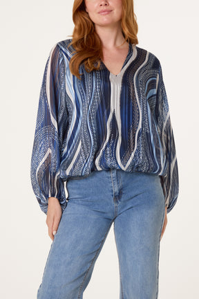 V-Neck Wave Lurex Blouse