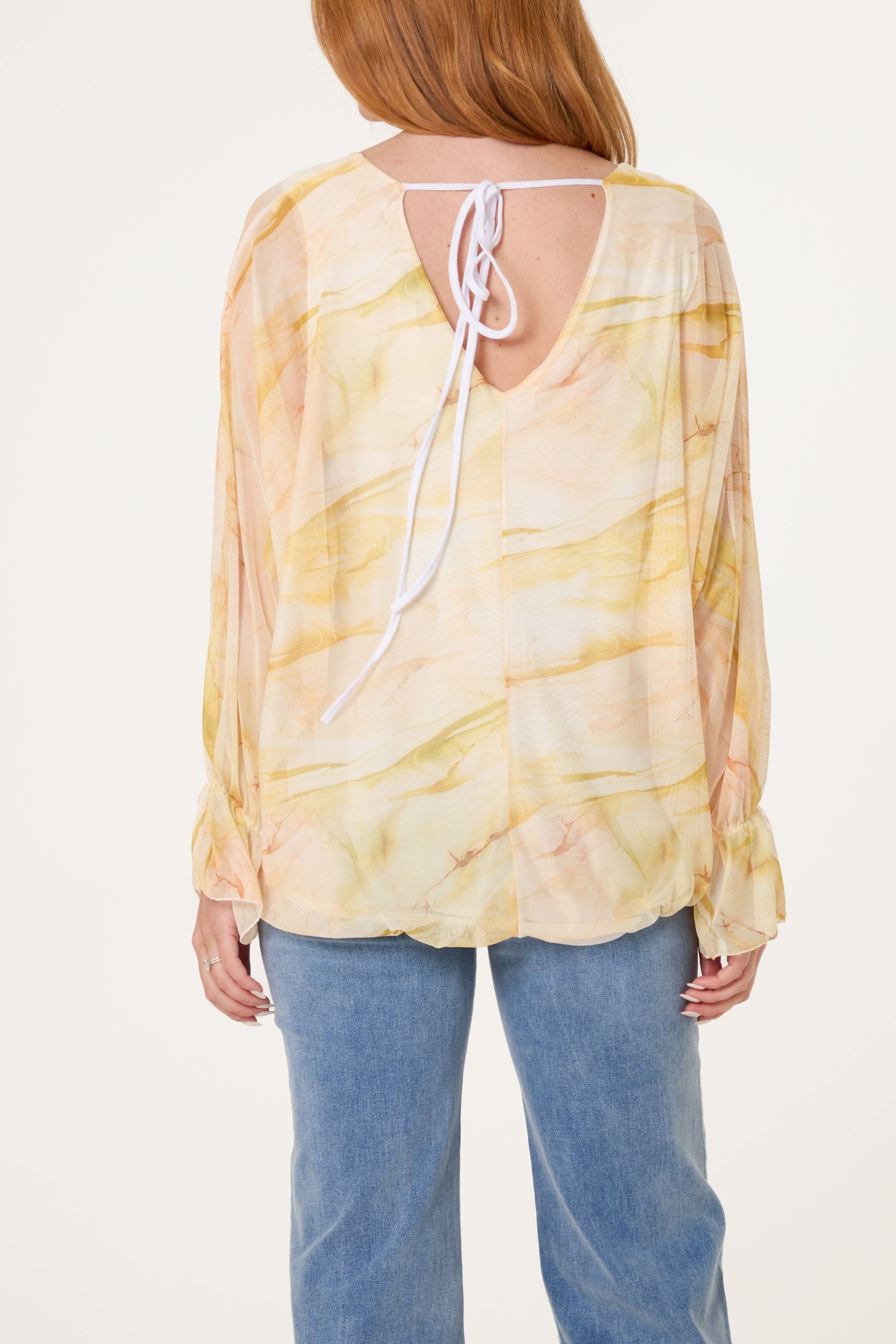 Double V-Neck Mesh Blouse