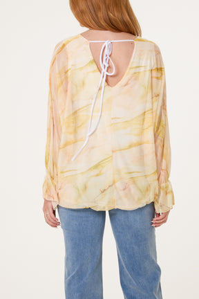 Double V-Neck Mesh Blouse