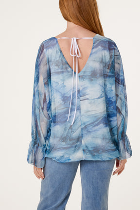 Double V-Neck Mesh Blouse