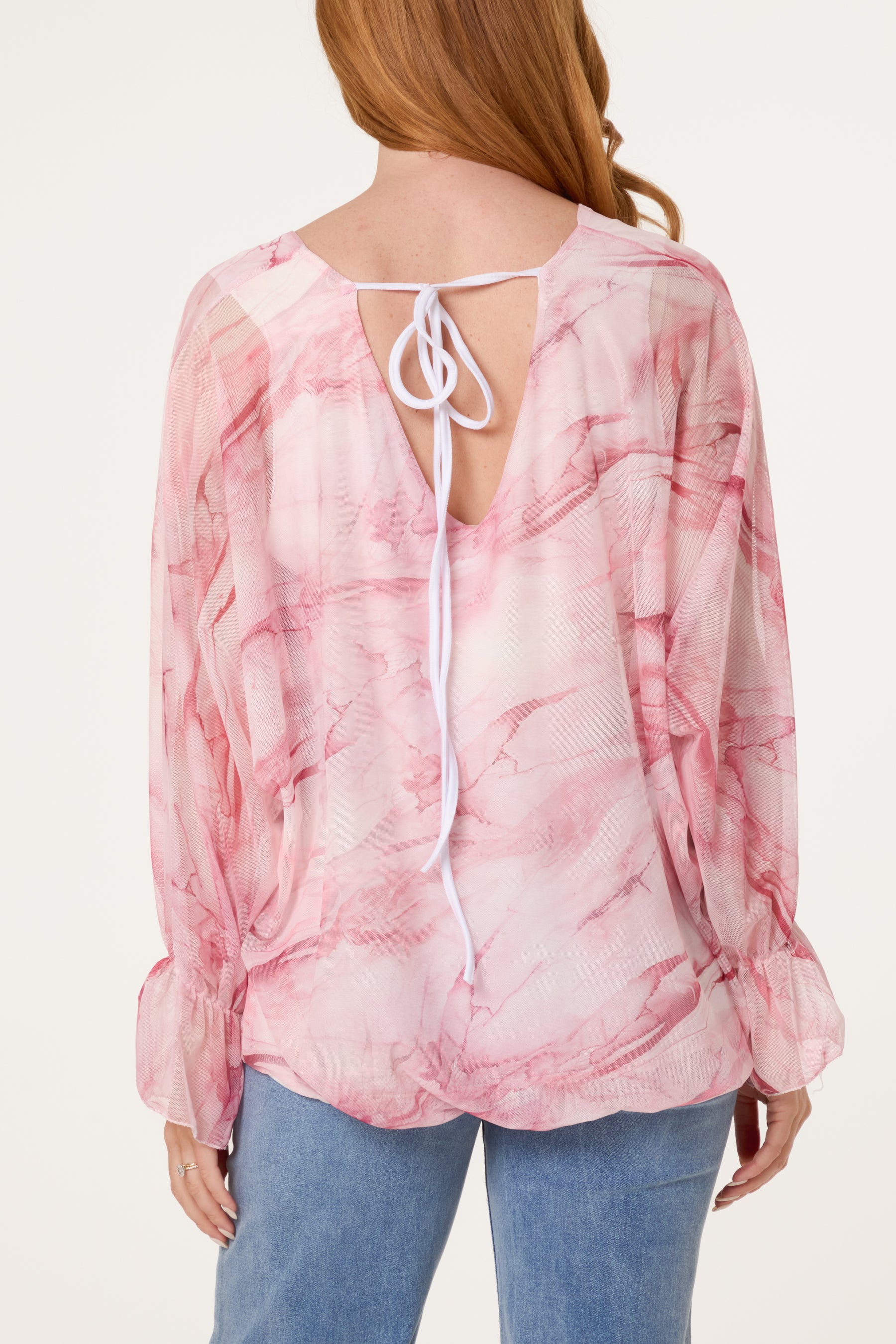 Double V-Neck Mesh Blouse