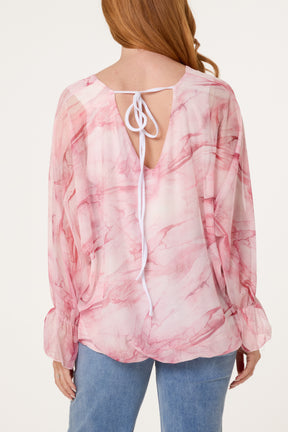 Double V-Neck Mesh Blouse