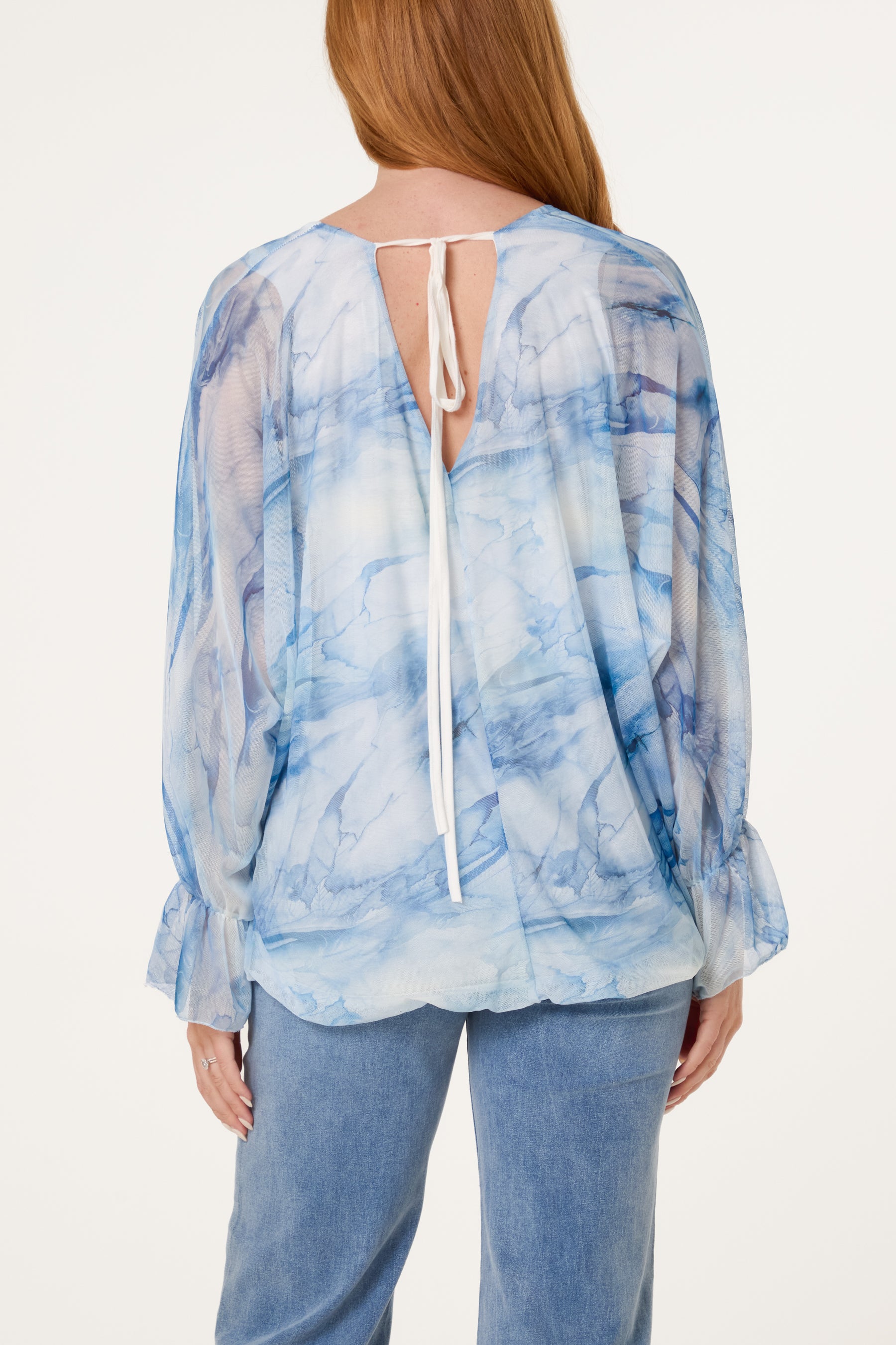 Double V-Neck Mesh Blouse