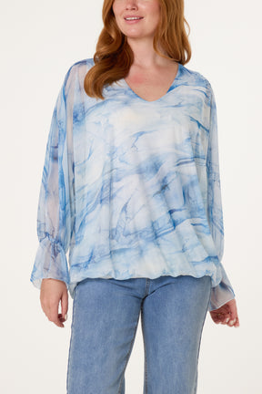 Double V-Neck Mesh Blouse