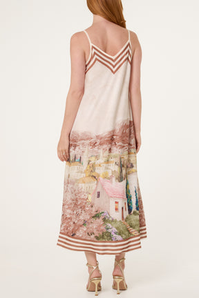 Landscape Print Satin Cami Dress