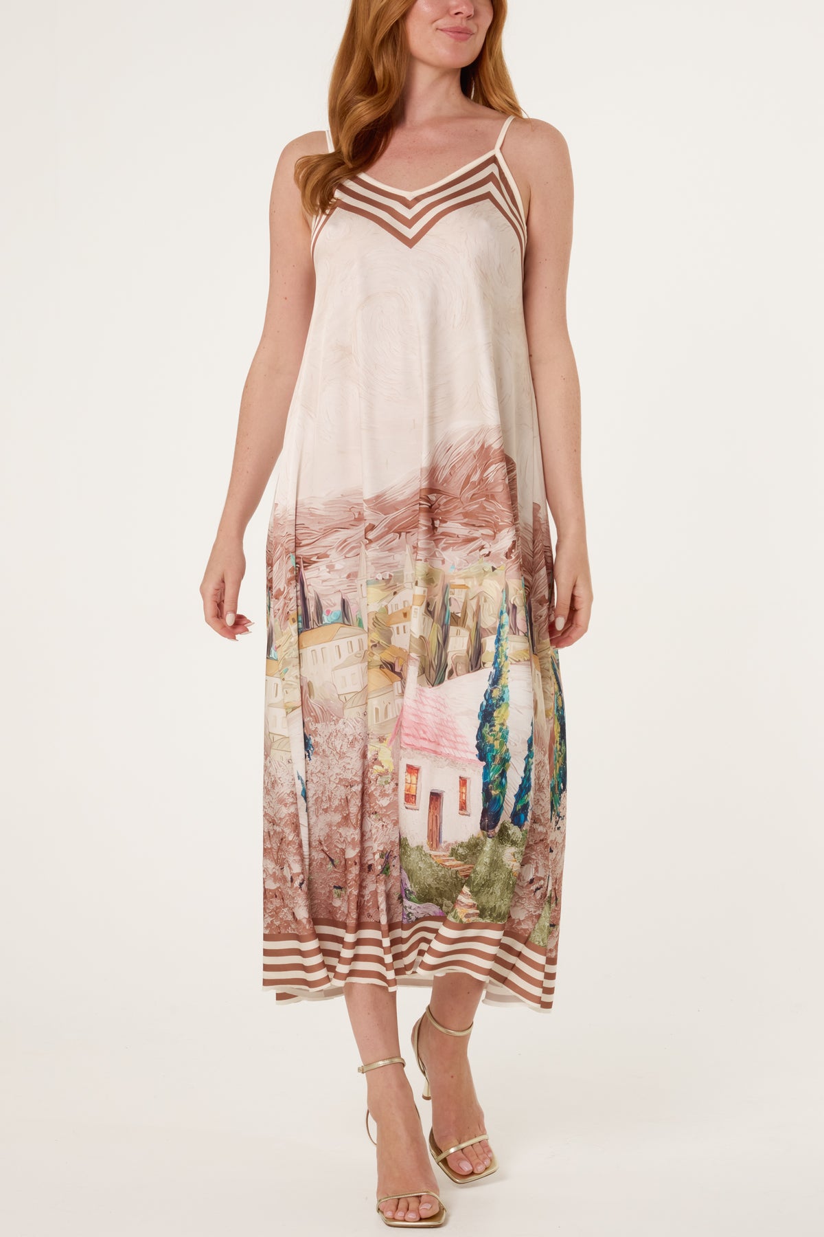 Landscape Print Satin Cami Dress