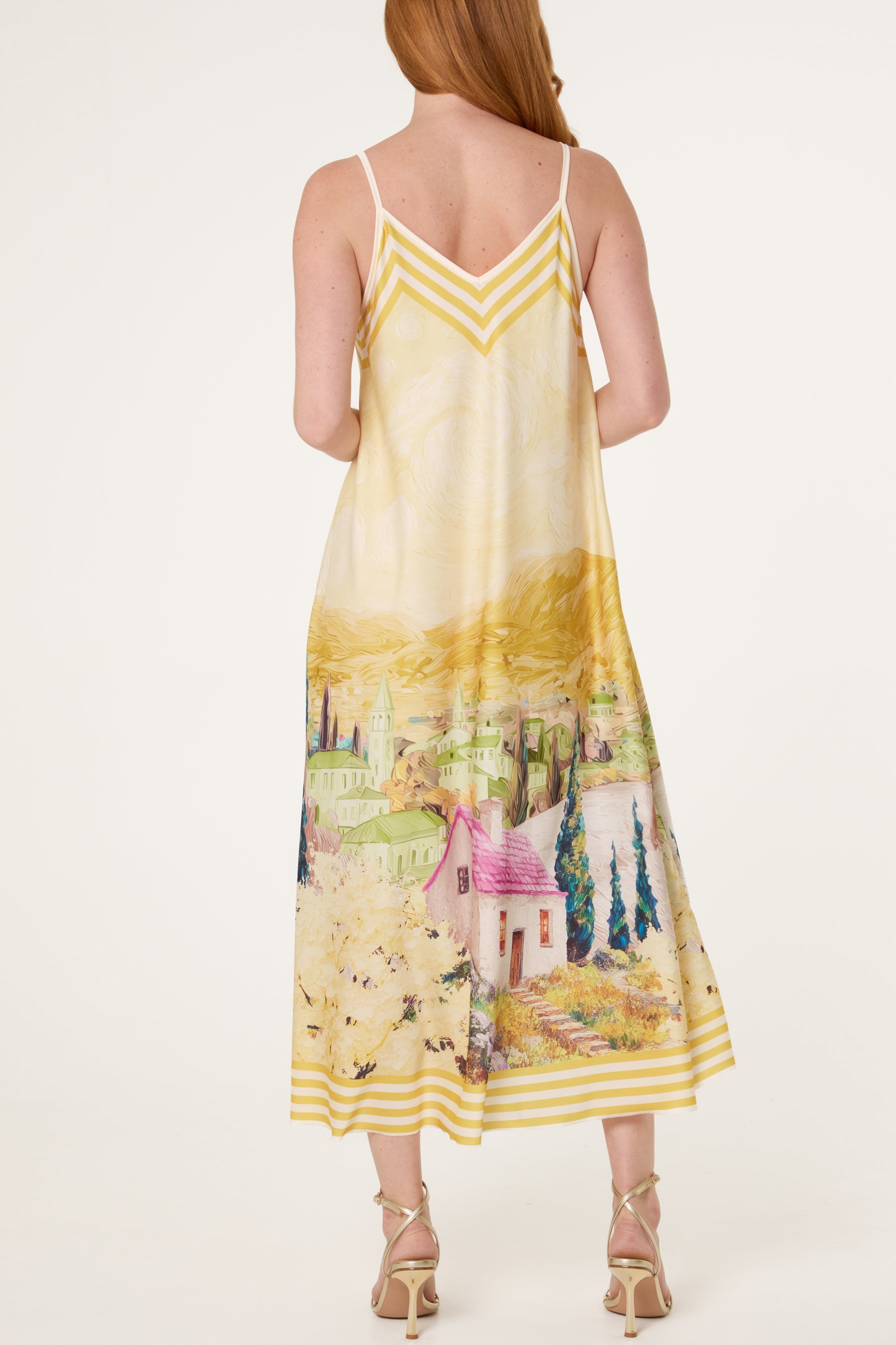 Landscape Print Satin Cami Dress