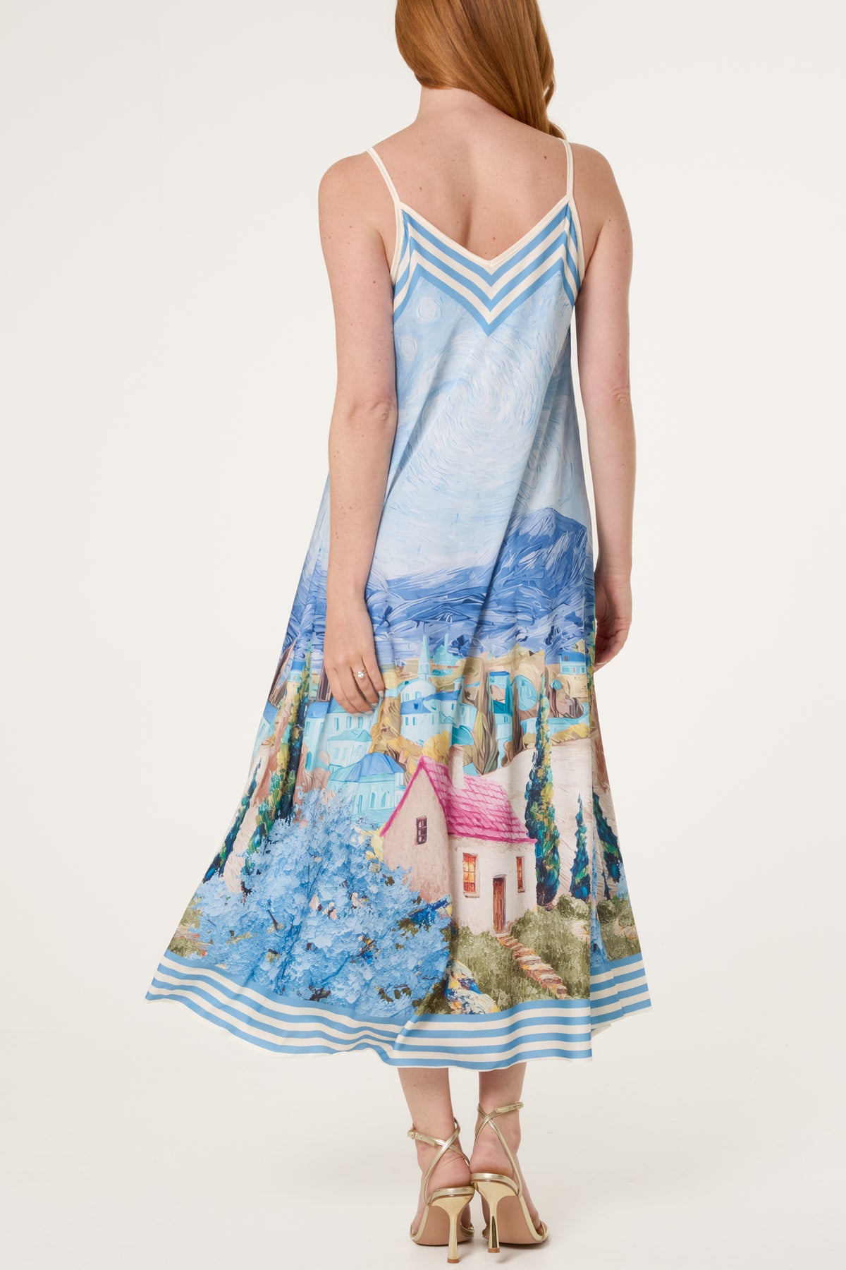Landscape Print Satin Cami Dress