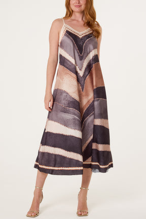 Chevron Print Satin Cami Dress