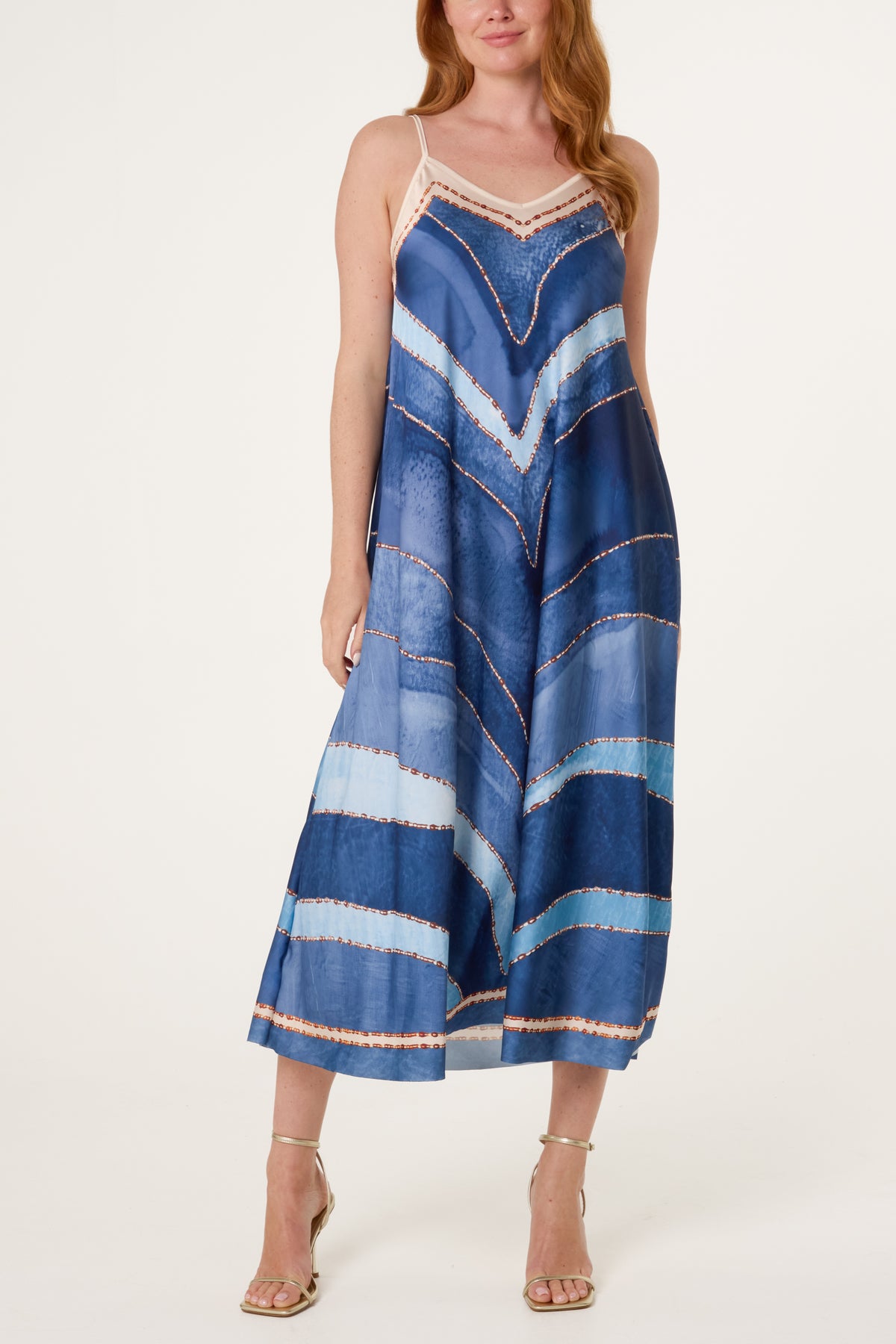 Chevron Print Satin Cami Dress