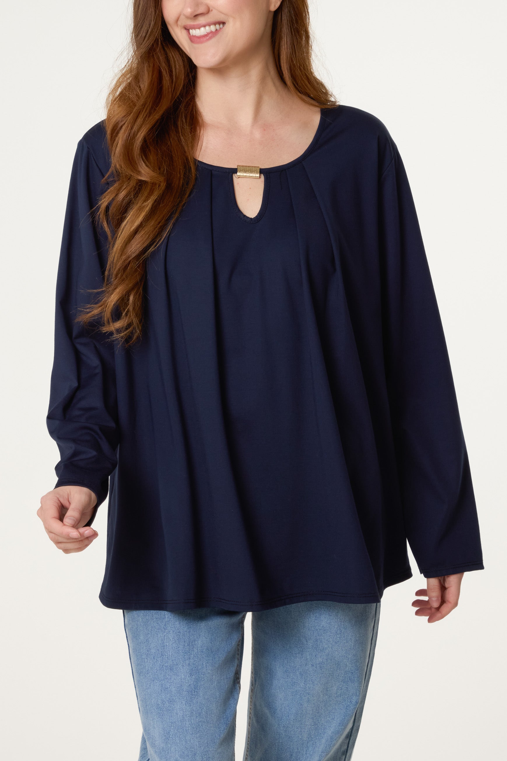 Gold Detail Keyhole Jersey Top