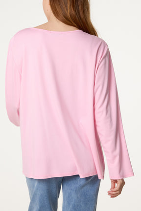 Gold Detail Keyhole Jersey Top