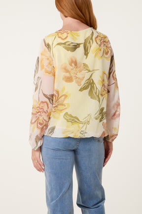Floral Print Scoop Neck Blouse