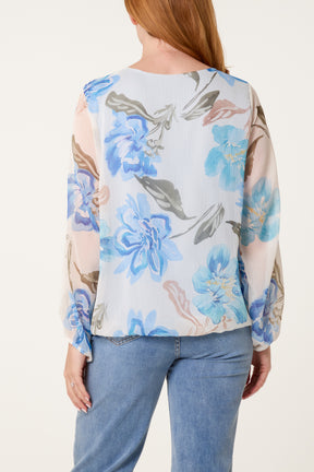 Floral Print Scoop Neck Blouse
