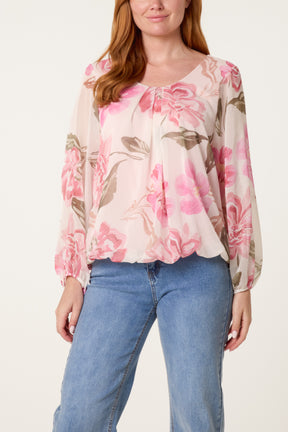 Floral Print Scoop Neck Blouse