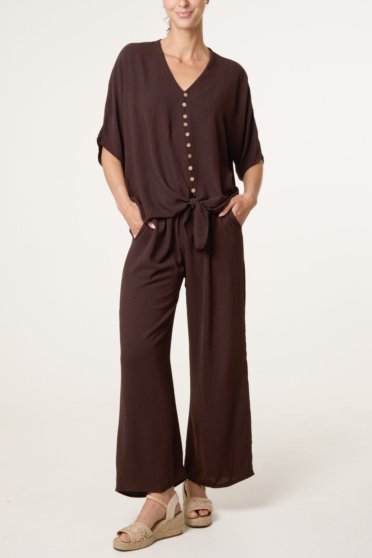Button Tie Top & Trousers Set