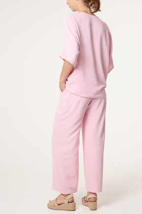 Button Tie Top & Trousers Set