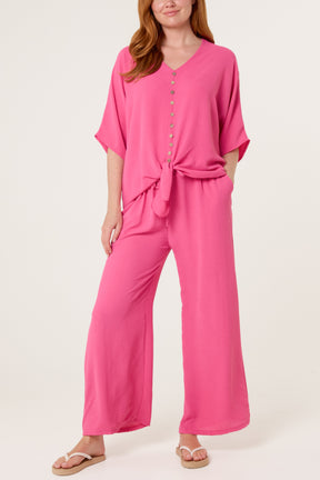 Button Tie Top & Trousers Set
