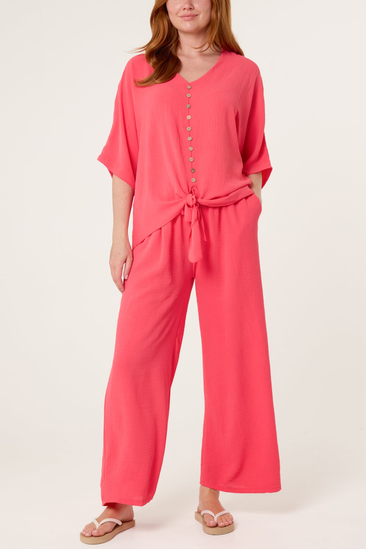 Button Tie Top & Trousers Set