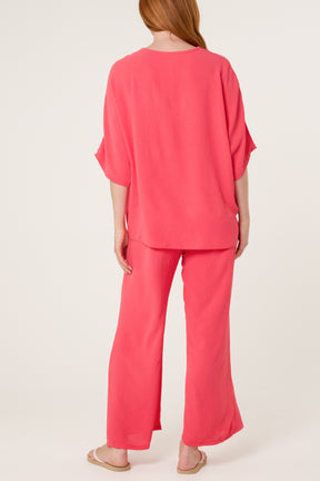 Button Tie Top & Trousers Set