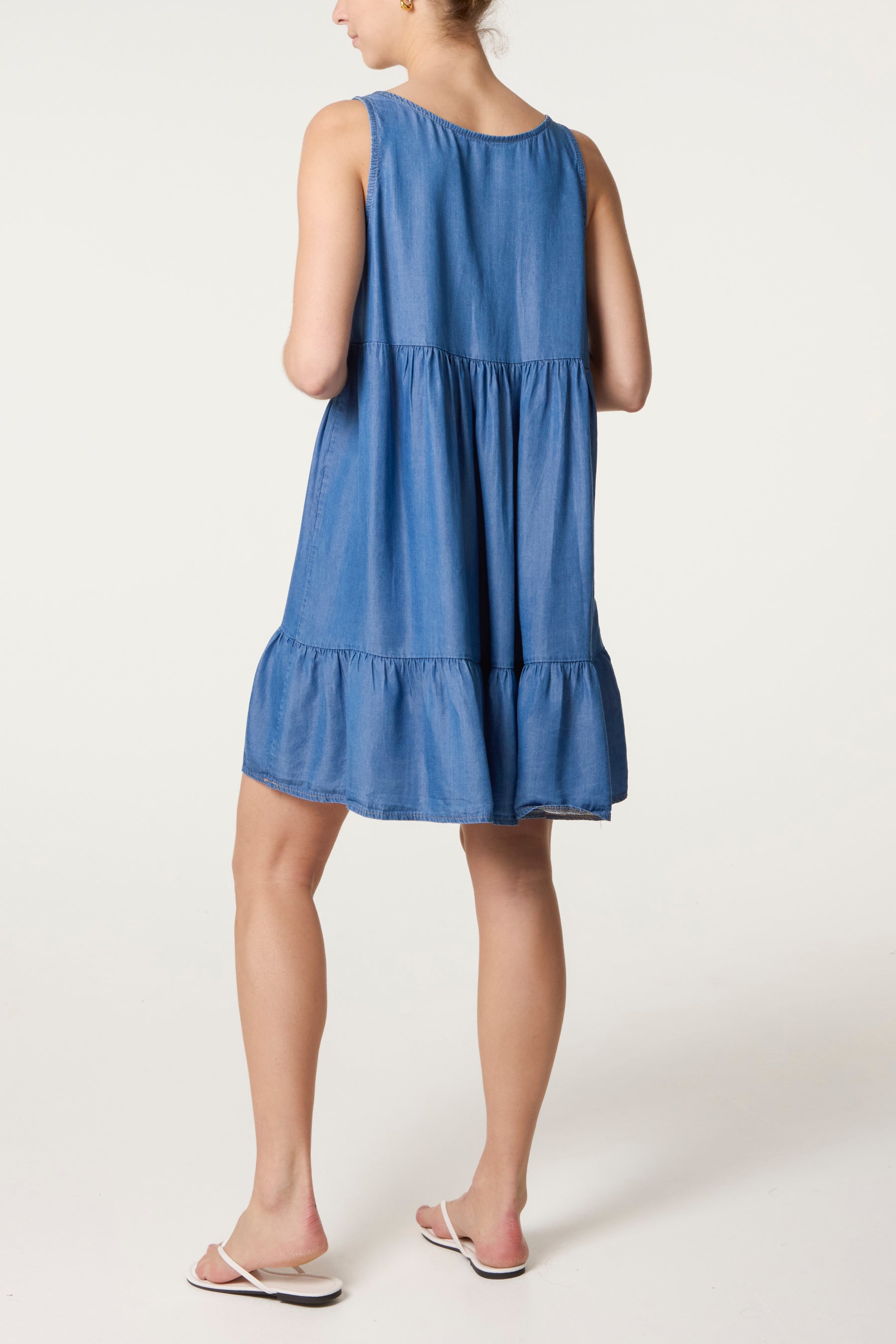 Sleeveless Tencel Tiered Mini Dress