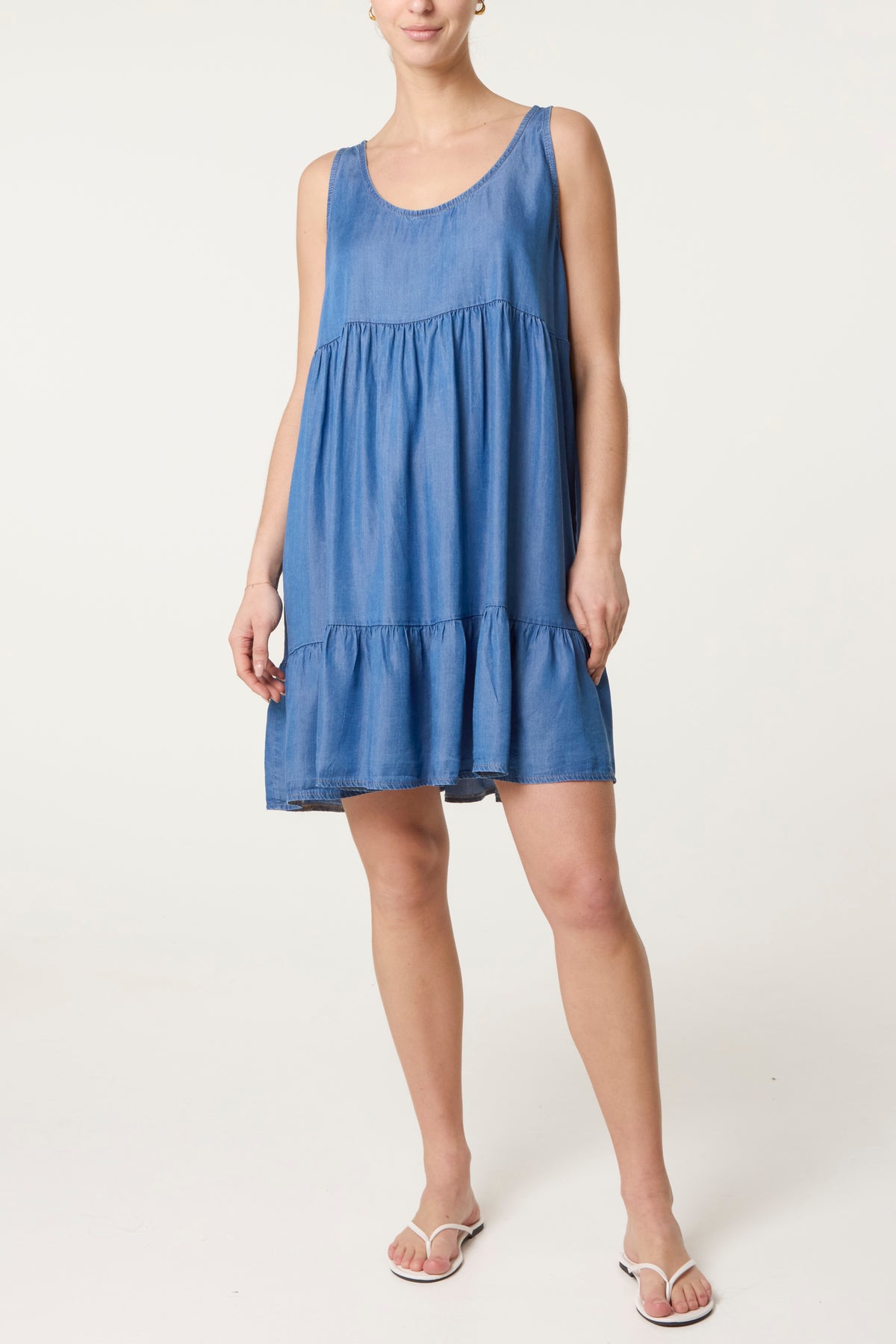Sleeveless Tencel Tiered Mini Dress