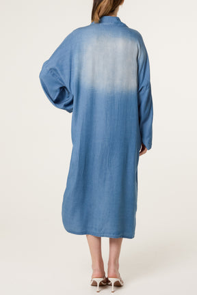 Washed Denim Long Shirt Dress