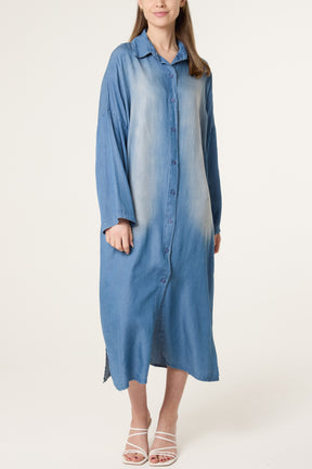Washed Denim Long Shirt Dress