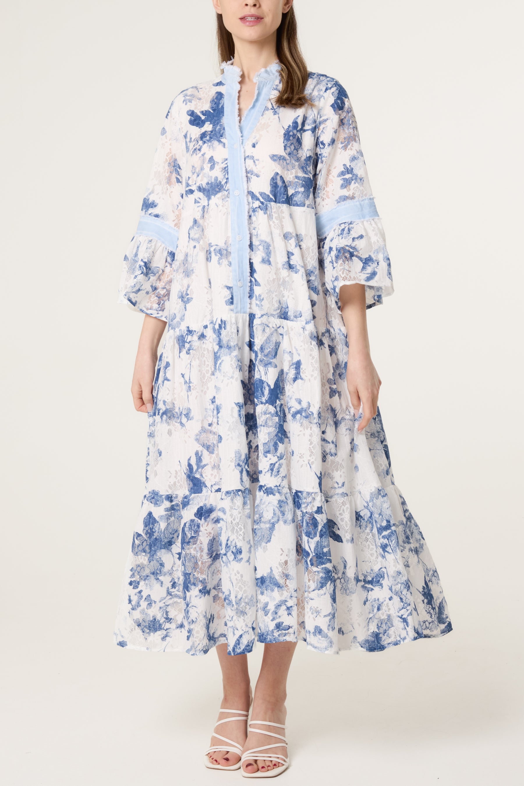 Floral Lace Tiered Maxi Dress