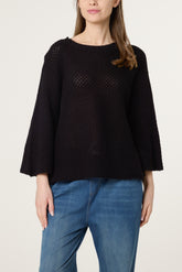 3D Knit Round Neck 3/4 Sleeve Jumper