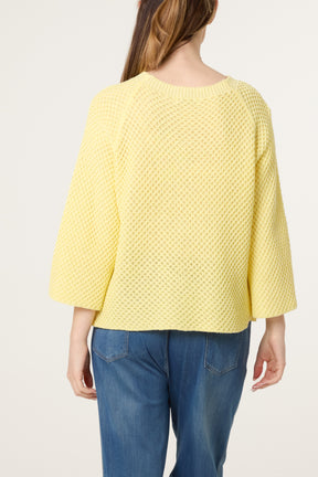 3D Knit Round Neck 3/4 Sleeve Jumper