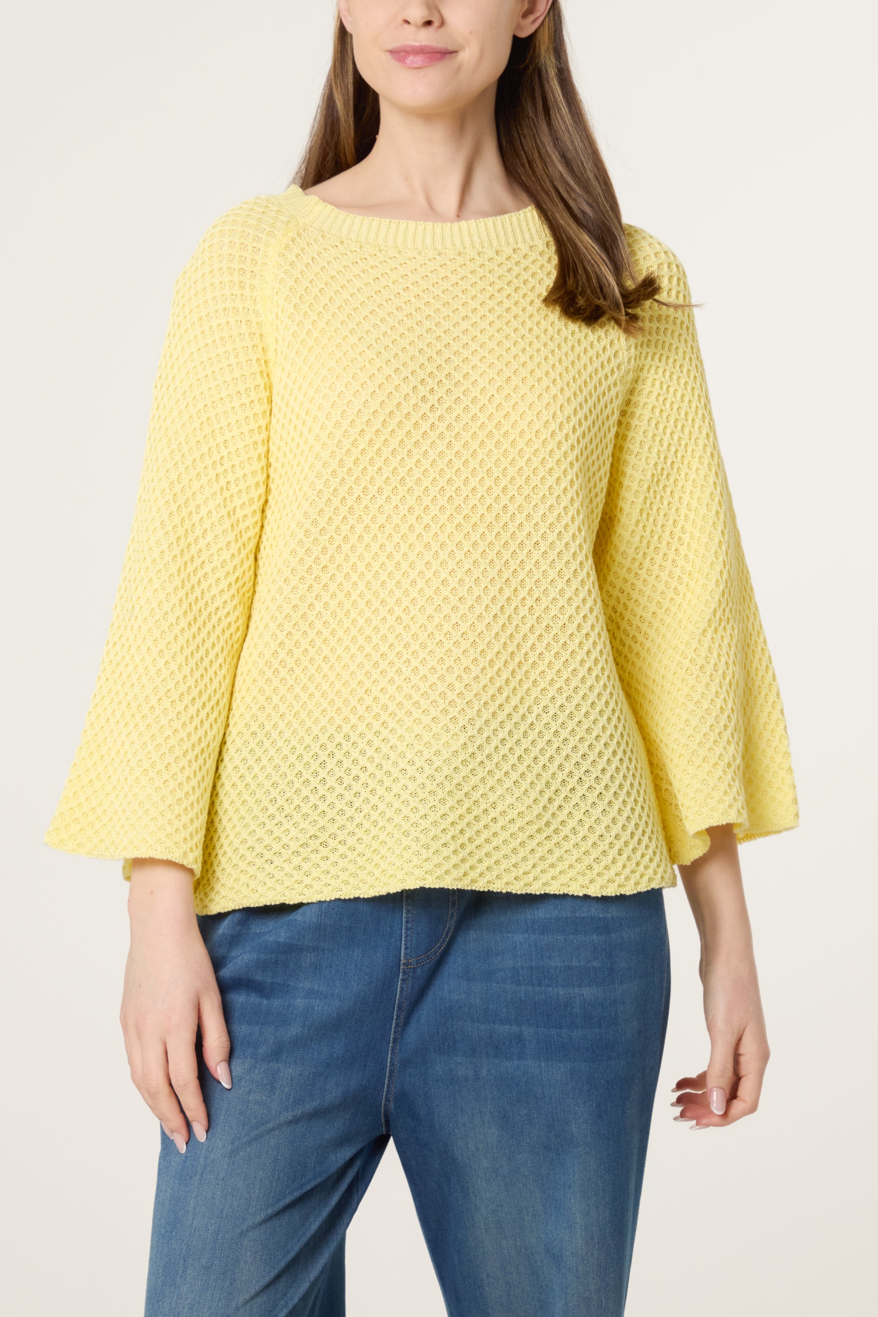 3D Knit Round Neck 3/4 Sleeve Jumper