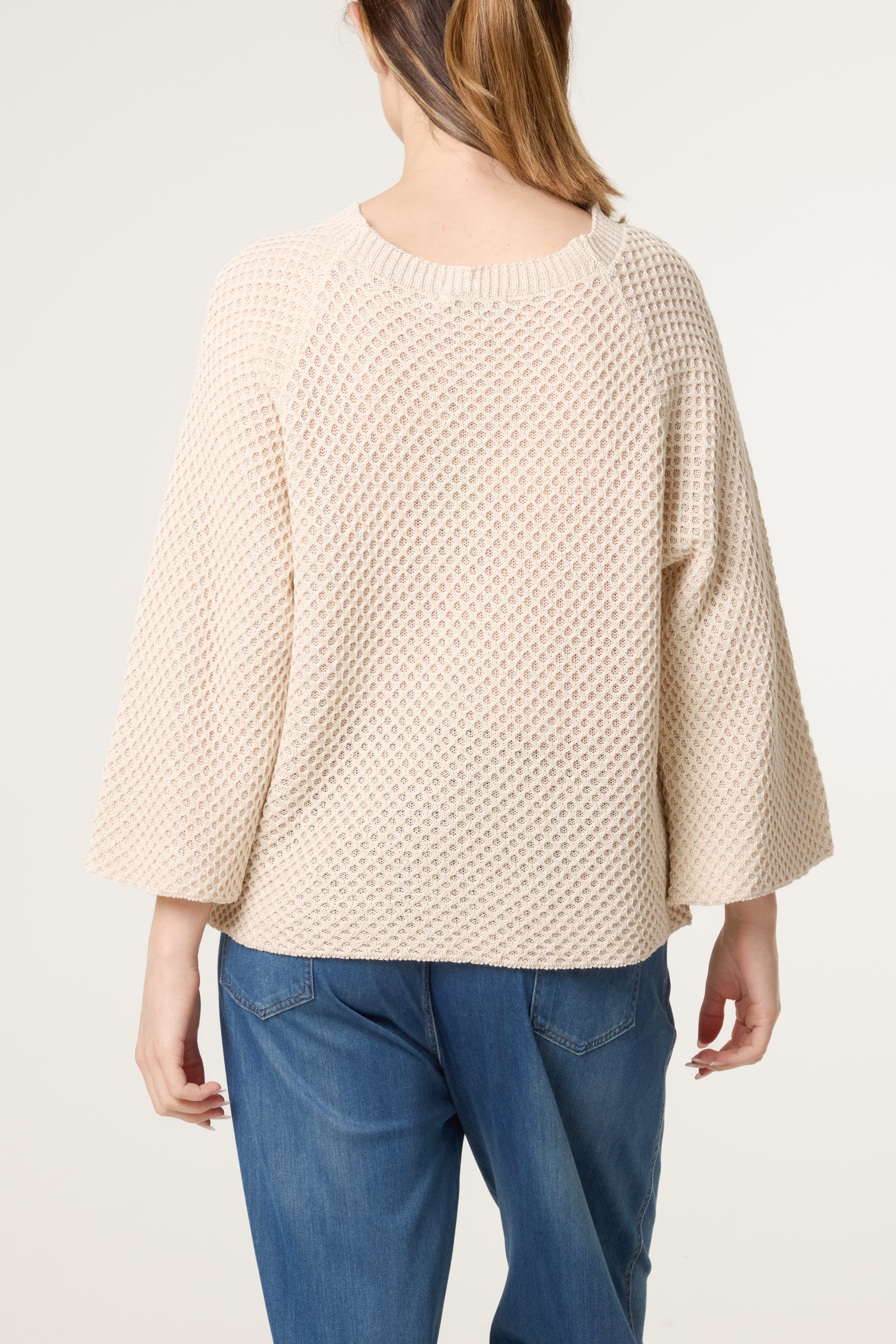 3D Knit Round Neck 3/4 Sleeve Jumper