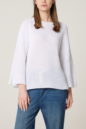 3D Knit Round Neck 3/4 Sleeve Jumper