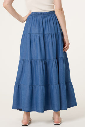 Tiered Denim Maxi Skirt