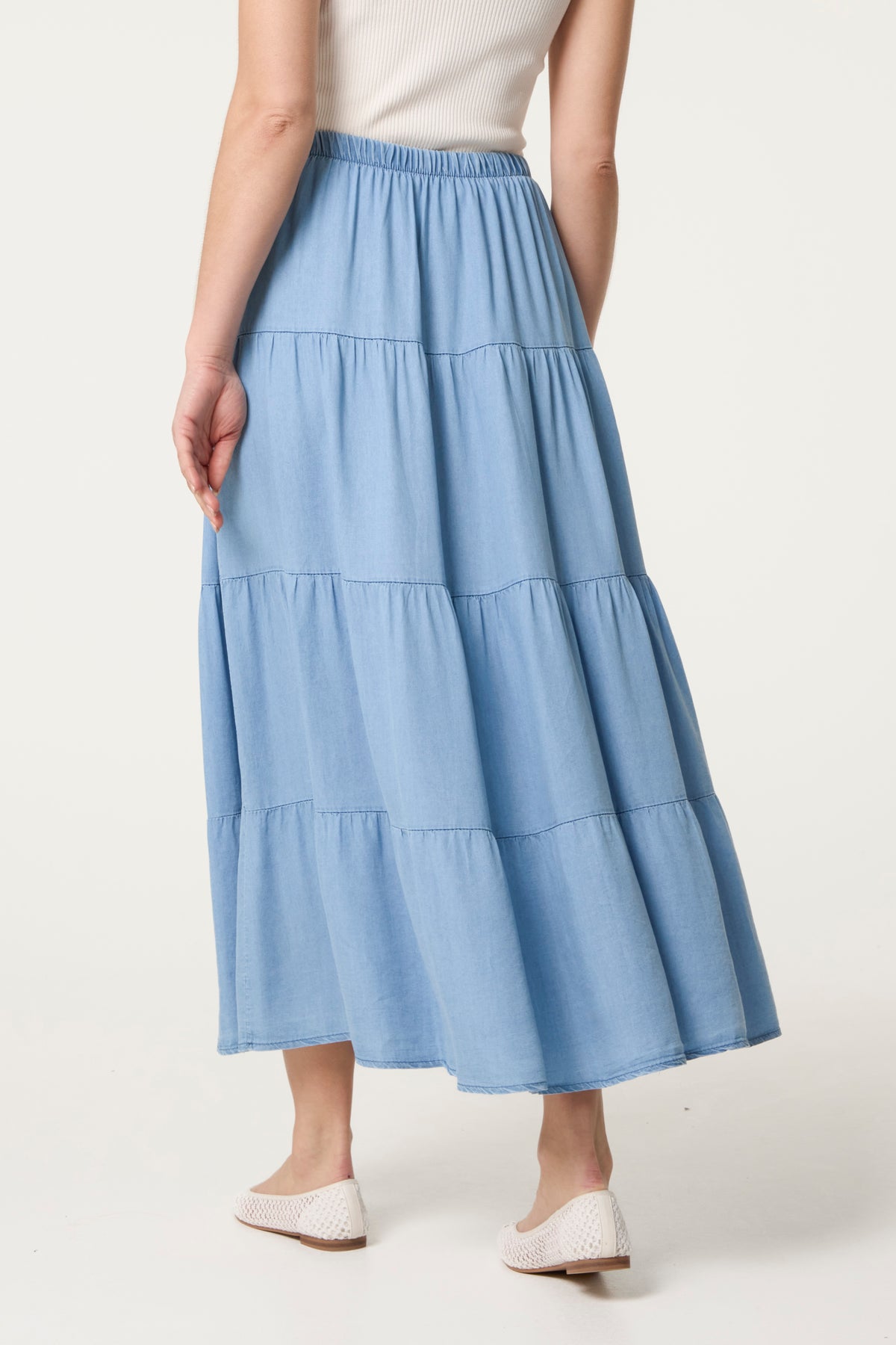 Tiered Denim Maxi Skirt