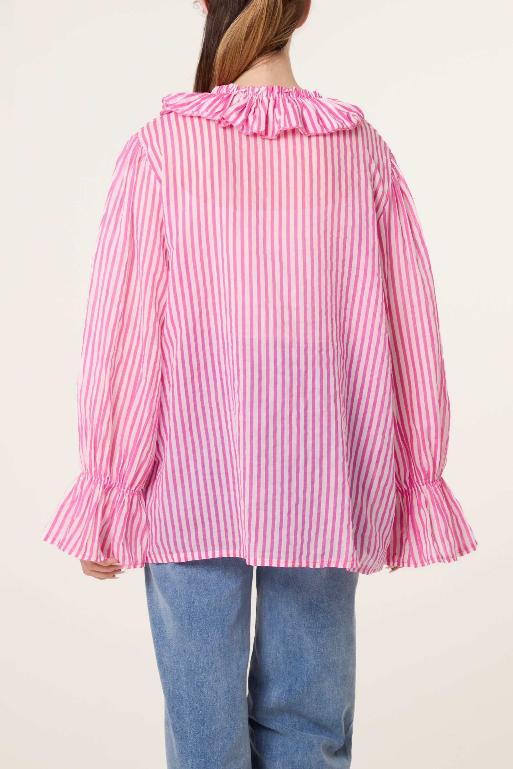 Pure Cotton Frill Striped Blouse