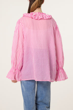 Pure Cotton Frill Striped Blouse