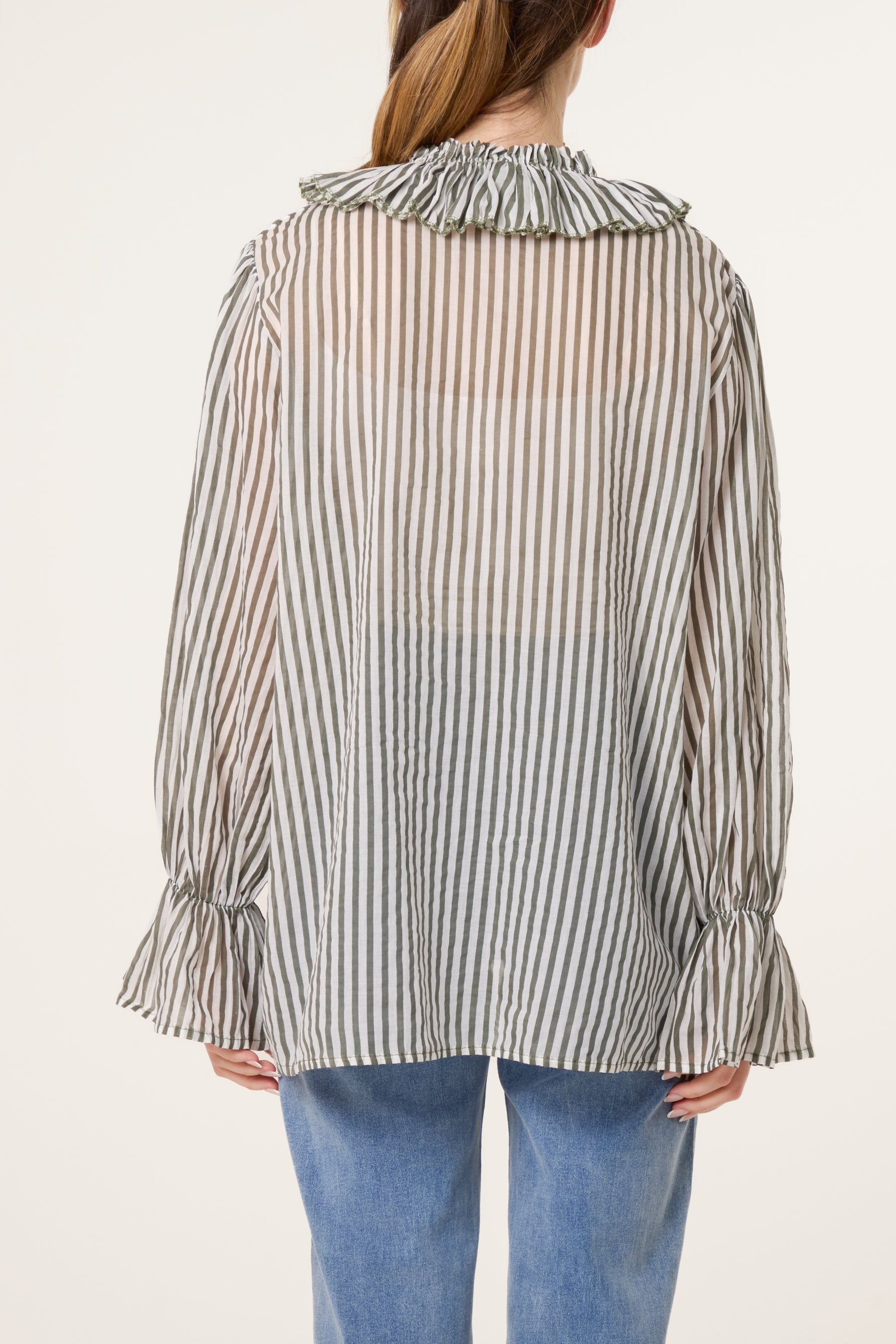 Pure Cotton Frill Striped Blouse