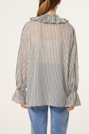 Pure Cotton Frill Striped Blouse