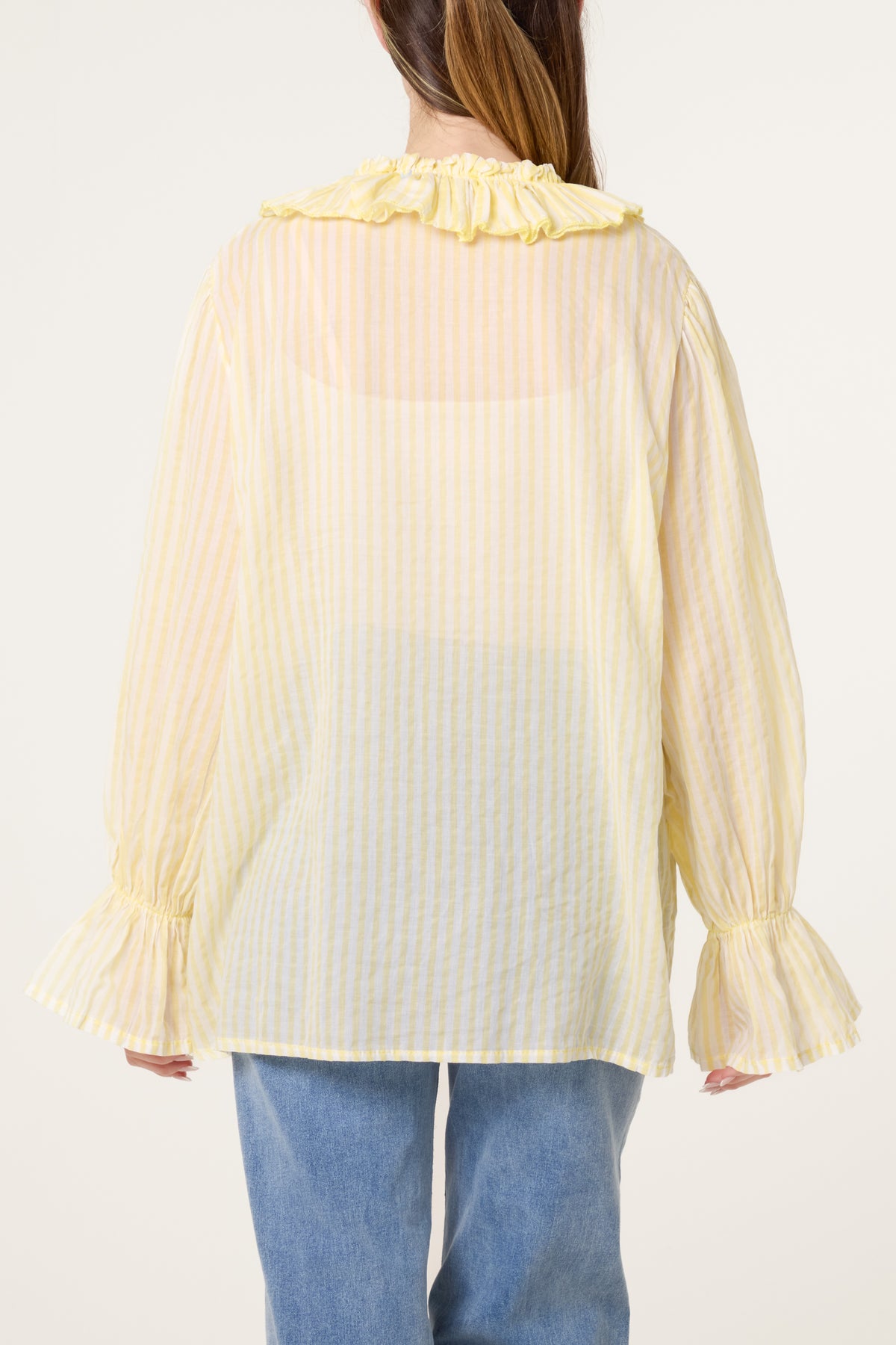 Pure Cotton Frill Striped Blouse