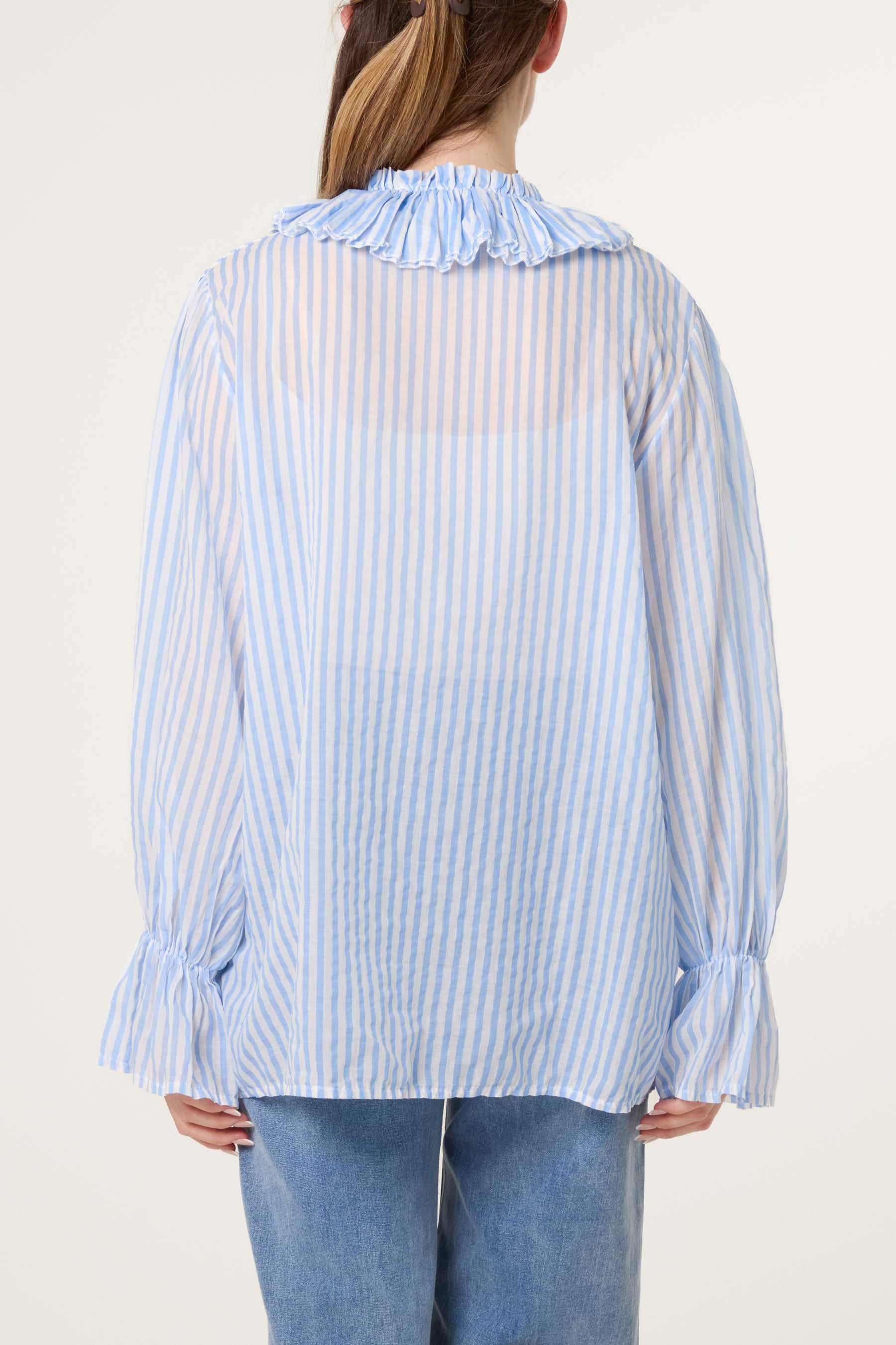 Pure Cotton Frill Striped Blouse