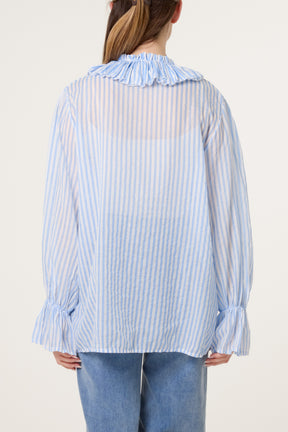 Pure Cotton Frill Striped Blouse