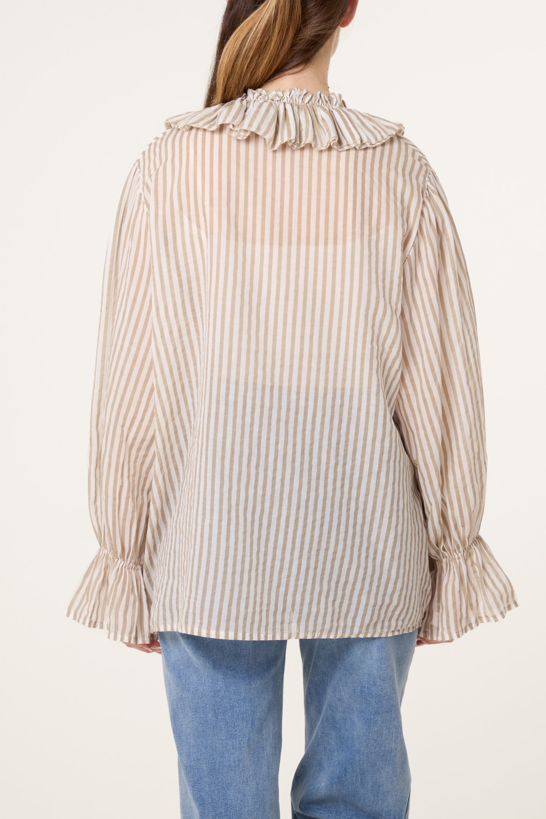 Pure Cotton Frill Striped Blouse