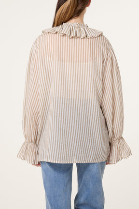 Pure Cotton Frill Striped Blouse