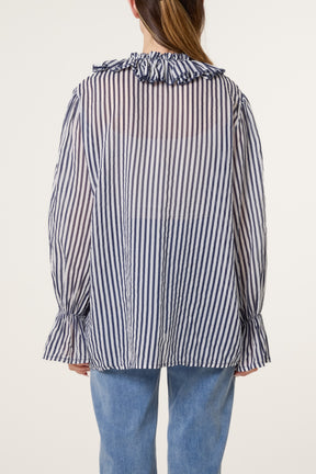 Pure Cotton Frill Striped Blouse
