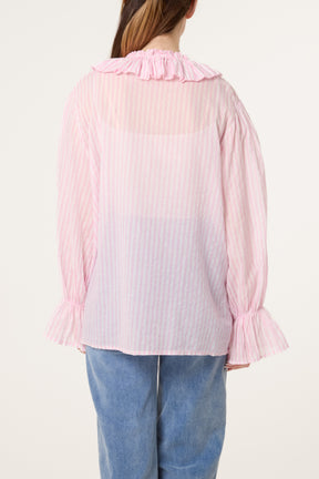 Pure Cotton Frill Striped Blouse