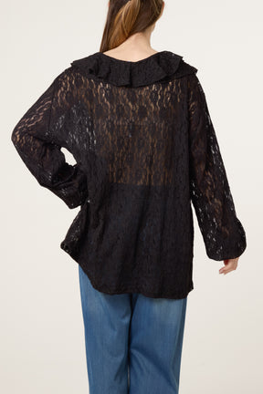 Ruffle Neck Lace Blouse