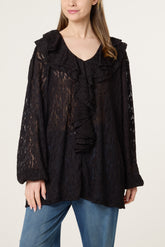 Ruffle Neck Lace Blouse