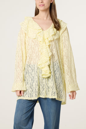 Ruffle Neck Lace Blouse